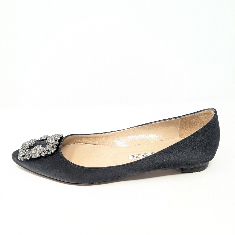 Manolo Blahnik Hangisi Satin Black Ballet Flats Size 39 Shoes - Picture 4 of 11